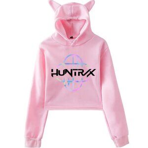 Cartoon KPop Demon Hunters Huntrix Logo Cat Ears Cropped Hoodie